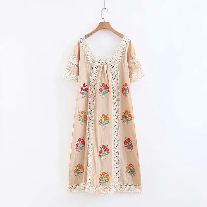 Bohemian Bloom | Embroidered Linen Dress