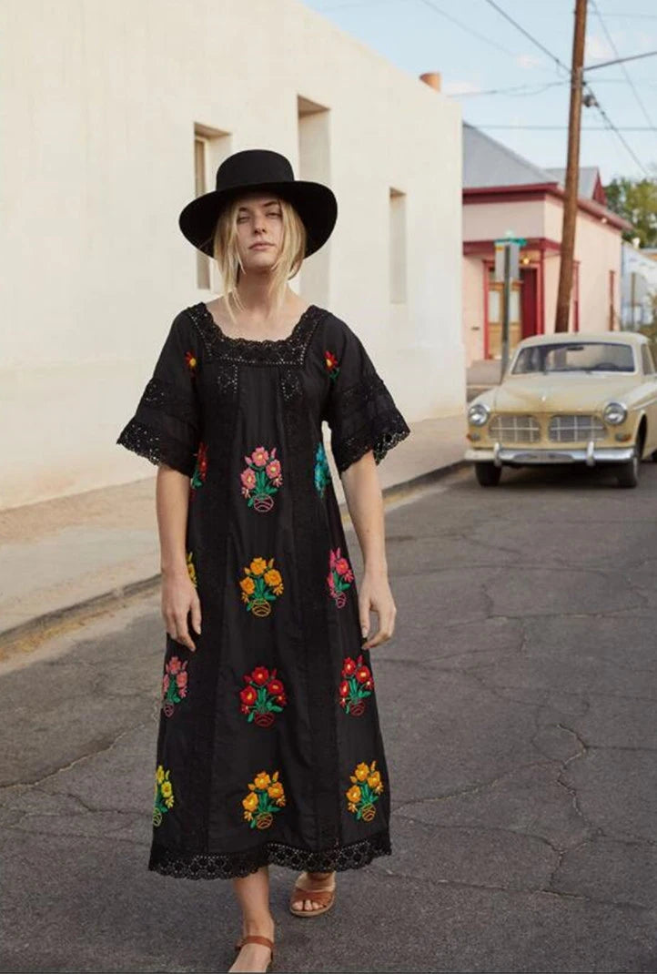 Bohemian Bloom | Embroidered Linen Dress